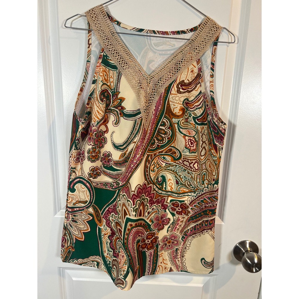 Cuup Womens Tank Top Crochet Lace V-Neck Paisley Multicolor Size S